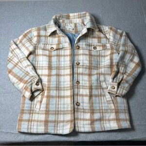 Wonderly Blue Tan Plaid Button Front Lined Shacket Shirt Jacket Womens Medium